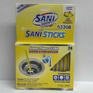 Sani Sticks Lemon Fresh Drain Cleaner Odor Control 24 Count NEW